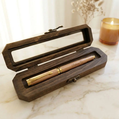 Boligrafo Elegante Rose Gold con Grabado Laser | Estuche de Madera