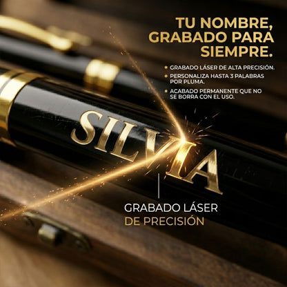 Set 2 Bolígrafos elegante con Grabado Láser | Estuche de Madera