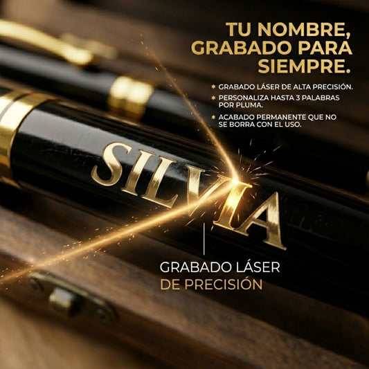 Set 2 Bolígrafos elegante con Grabado Láser | Estuche de Madera