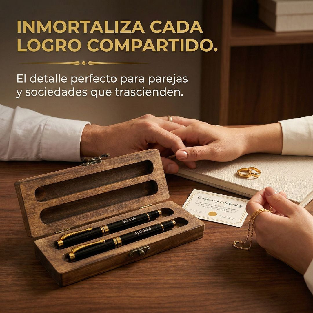 Set 2 Bolígrafos elegante con Grabado Láser | Estuche de Madera