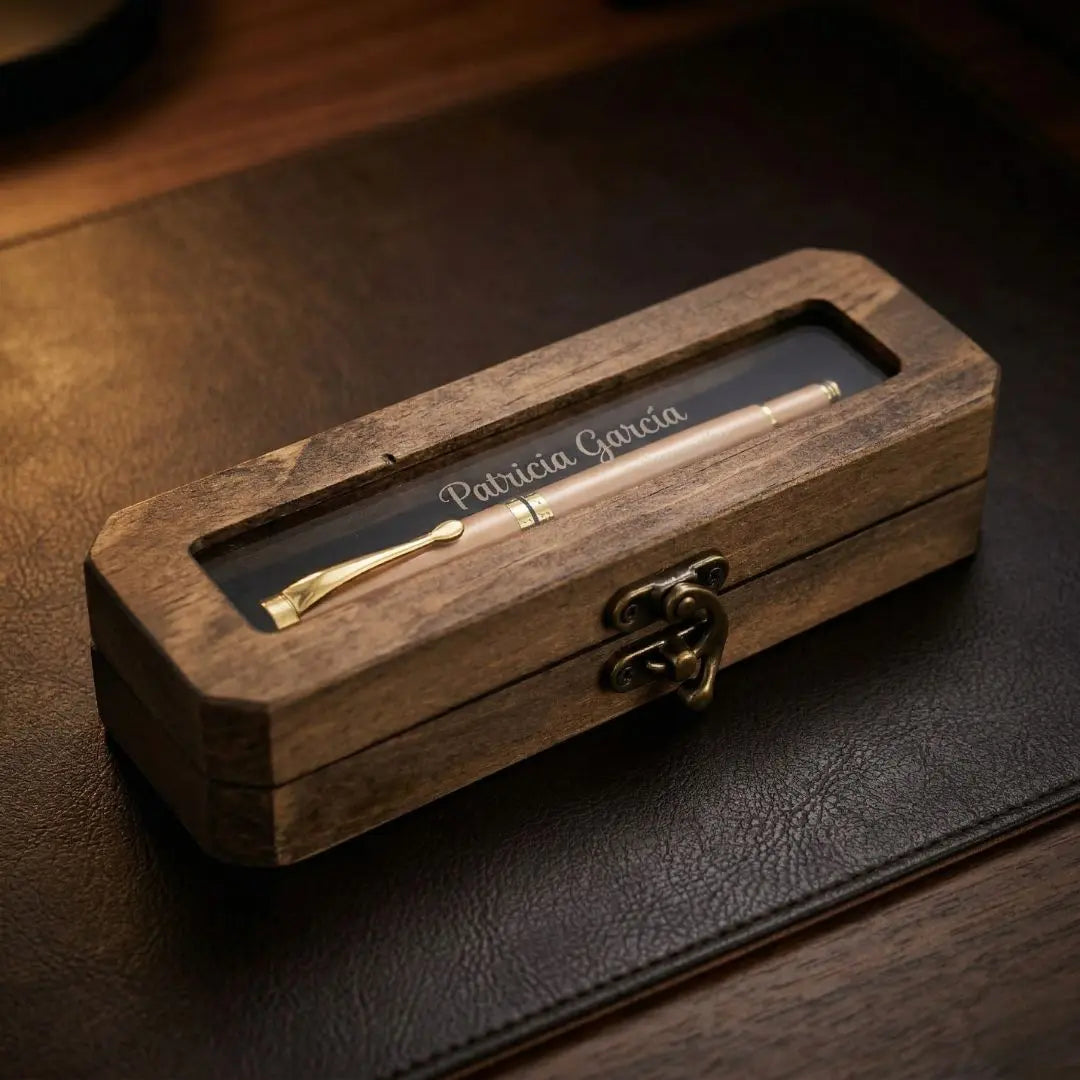 Boligrafo Elegante Rose Gold con Grabado Laser | Estuche de Madera