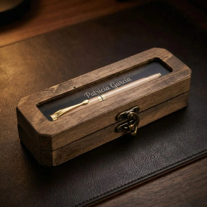 Boligrafo Elegante Rose Gold con Grabado Laser | Estuche de Madera