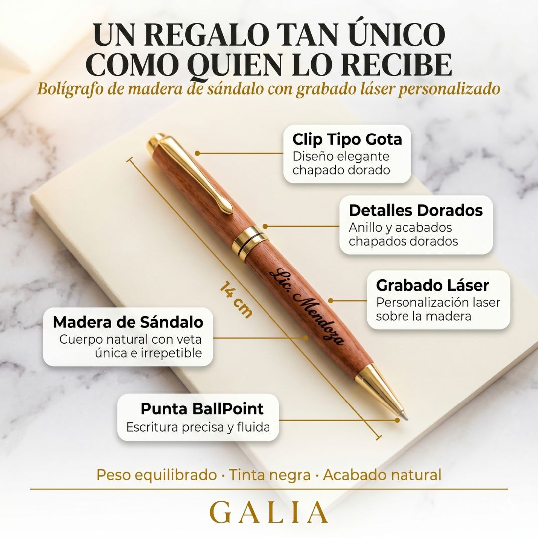 Bolígrafo Premium de Madera con Grabado Laser  | Estuche de Madera