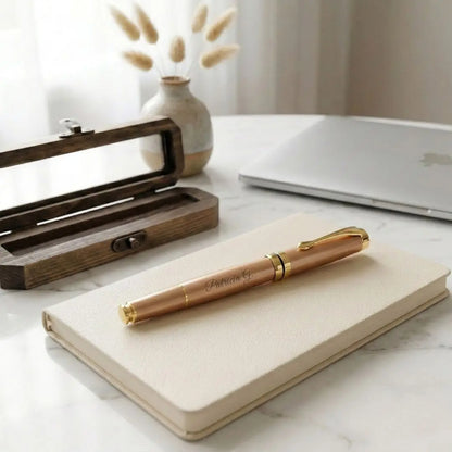 Boligrafo Elegante Rose Gold con Grabado Laser | Estuche de Madera