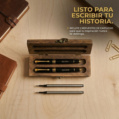 Set 2 Bolígrafos elegante con Grabado Láser | Estuche de Madera