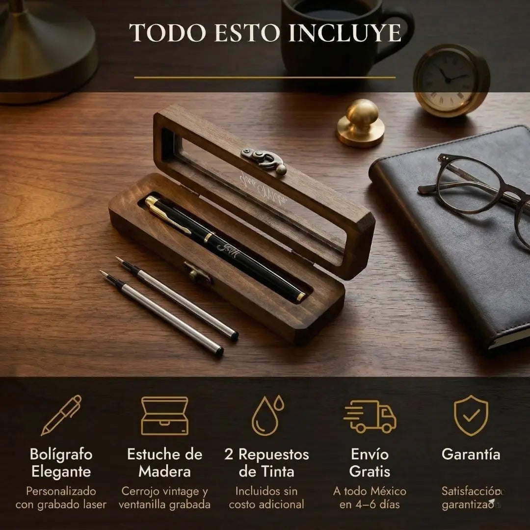 Bolígrafo Premium con Grabado Láser | Estuche de Madera