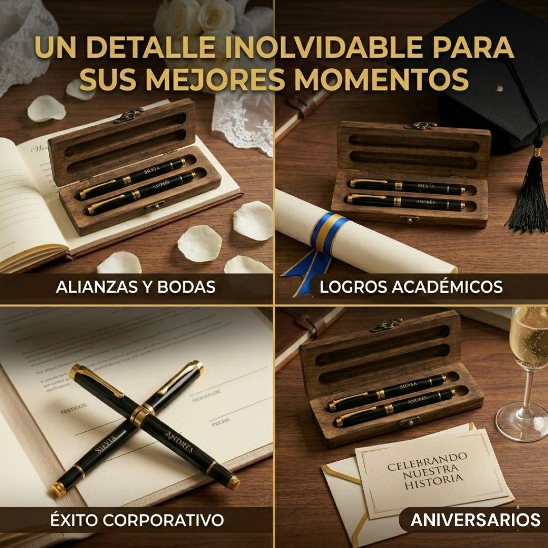 Set 2 Bolígrafos elegante con Grabado Láser | Estuche de Madera