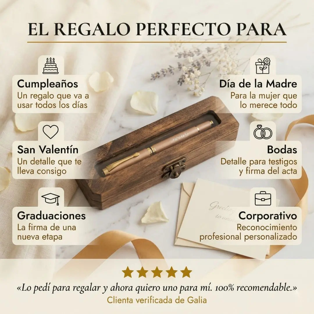 Boligrafo Elegante Rose Gold con Grabado Laser | Estuche de Madera